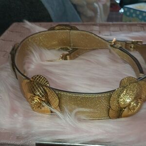 Michael Kors Gold Leather Floral Women's Belt Size 38 Inches Wide NWT